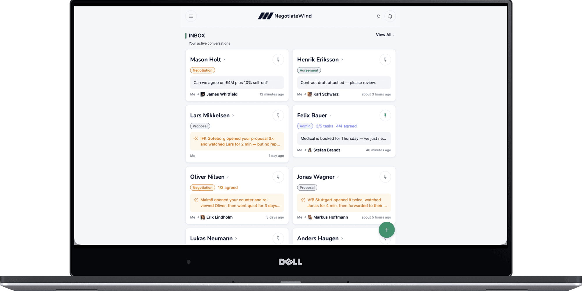 NegotiateWind desktop app — Inbox view